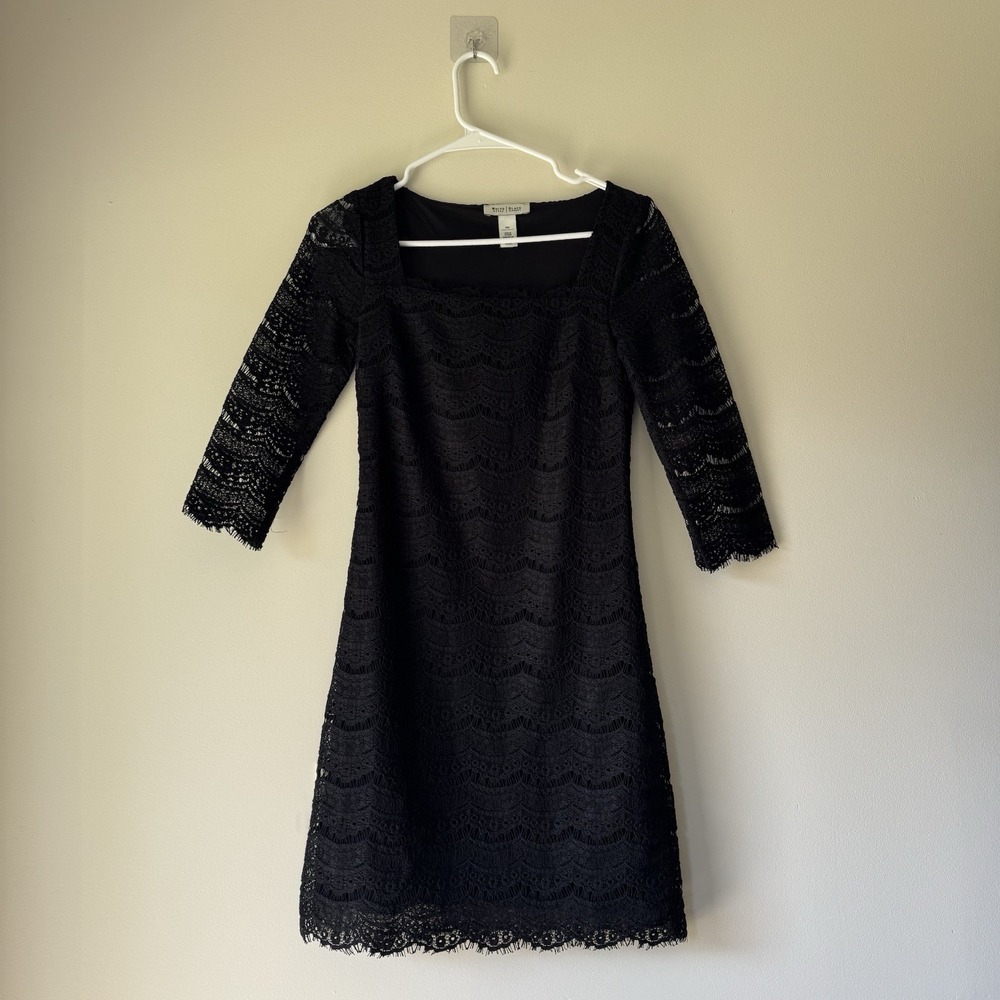 White House Black Market Black Lace 3/4 Sleeve Dress Size XXS Little Black Dress